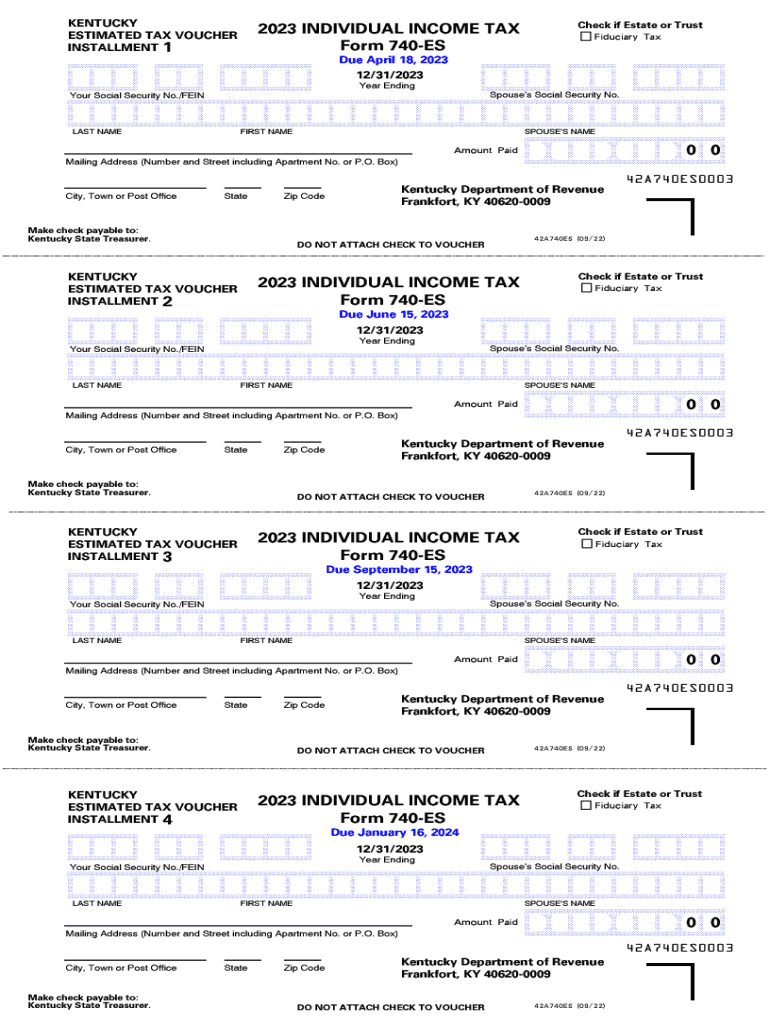  Kentucky Estimated Tax Form 740 Es 2023-2024