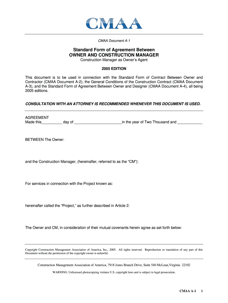 Contractor CMAA Document a 2, the General Conditions of the Construction Contract CMAA Document  Form