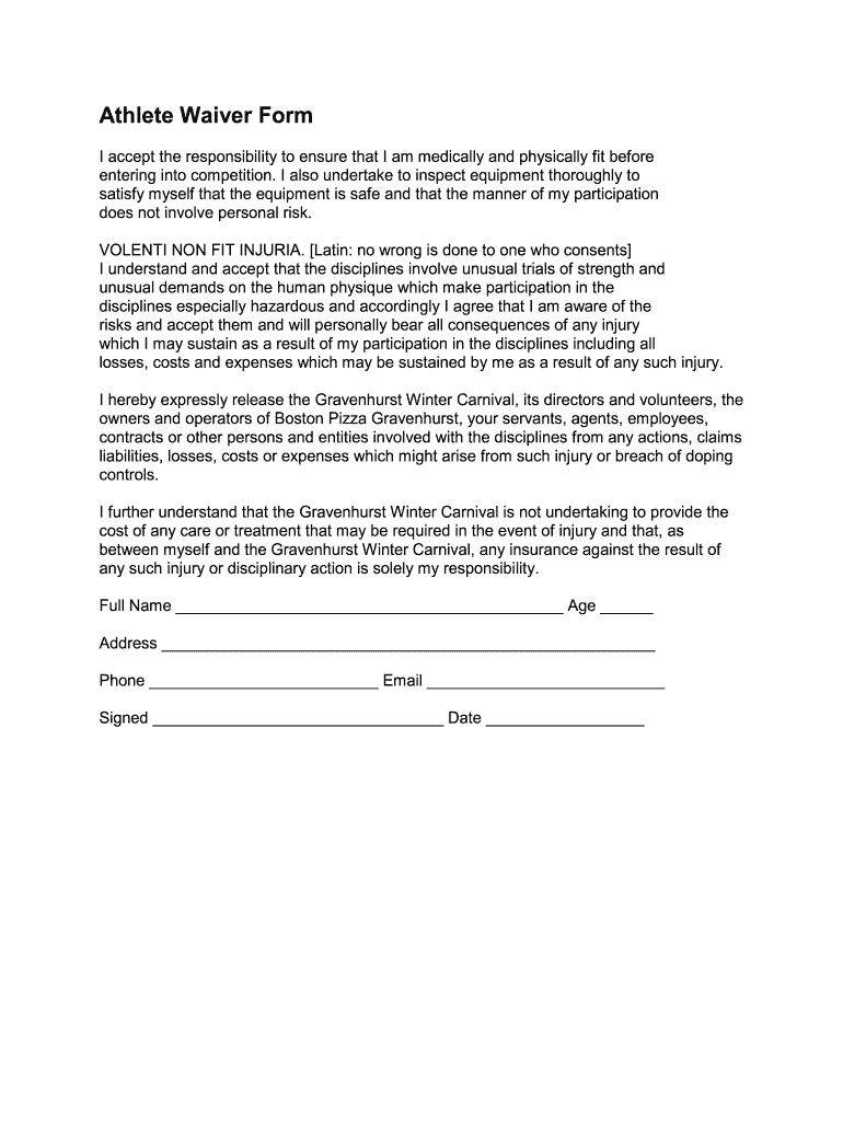 Youth Athletic Waiver Form