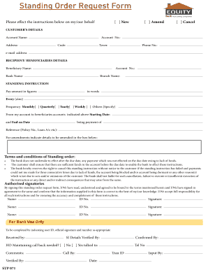 Equity Bank Standing Order  Form