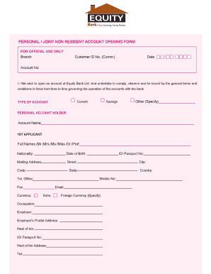 Equity Bank Joint Account Requirements  Form