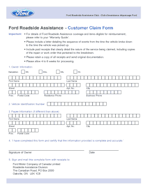 Ford Reimbursement Request Form