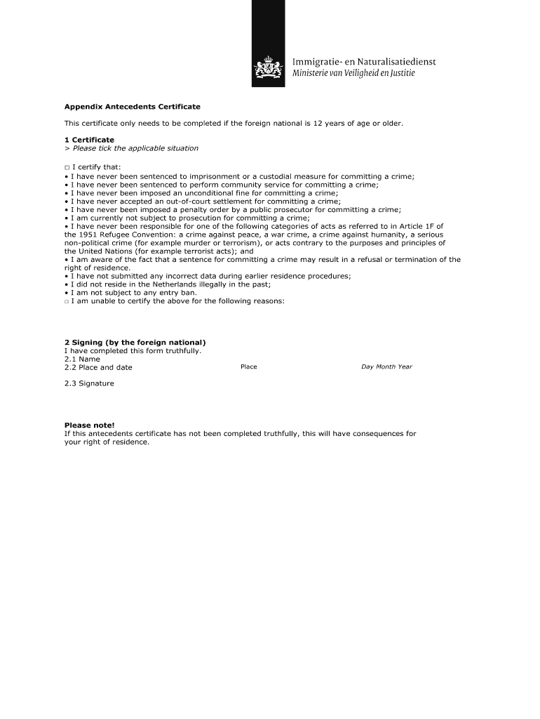 Antecedents Certificate  Form