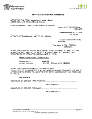 Cash Handover Letter Format in Word