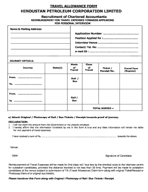 Hpcl Travel Allowance Apply Online  Form