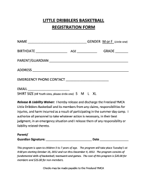 LITTLE DRIBBLERS BASKETBALL REGISTRATION FORM