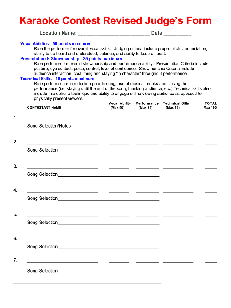 Get and Sign How to Judge a Karaoke Contest  Form