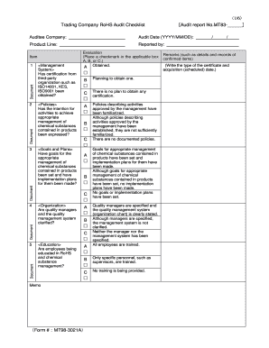 Trading Company RoHS Audit Checklist  Form
