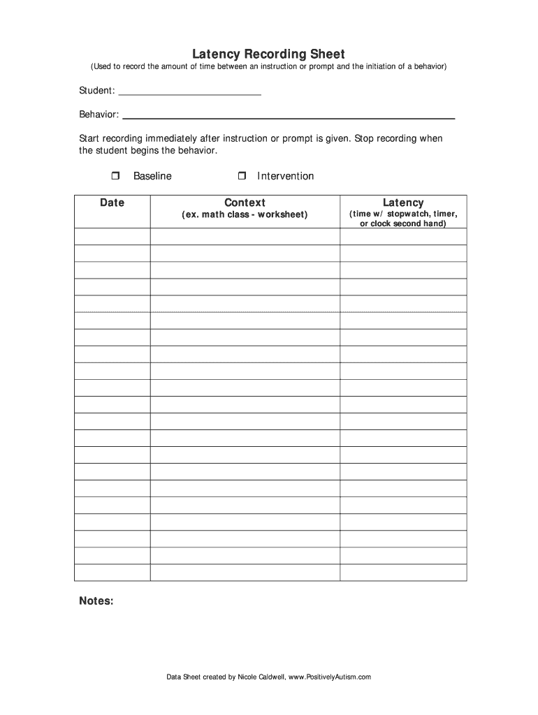 Duration Recording Sheet Positively Autism  Form