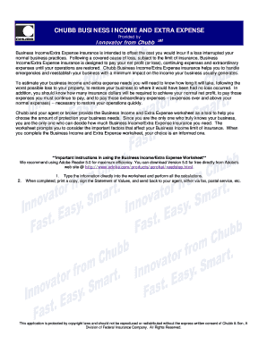 Chubb Business Income Worksheet  Form
