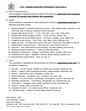 English Grammar Test for Class 6 PDF  Form