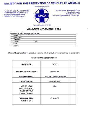 Spca Volunteer Application Form