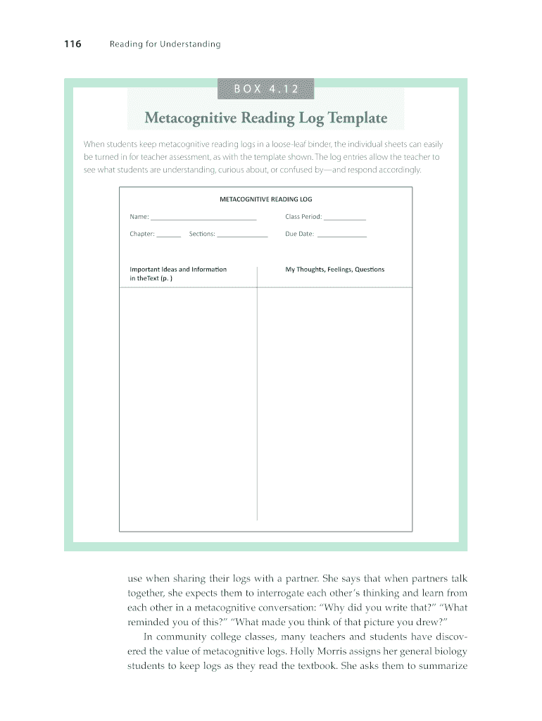 Metacognitive Reading Log  Form