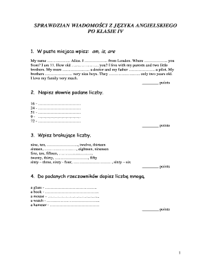 Sprawdzian Angielski Klasa 4  Form