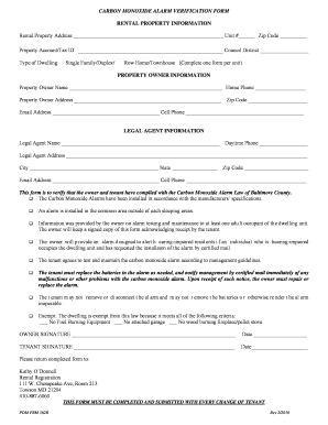 Baltimore County Carbon Monoxide Alarm Verification Form