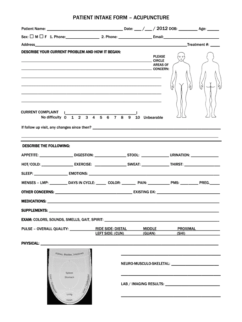  Acupuncture Intake Form 2012-2024