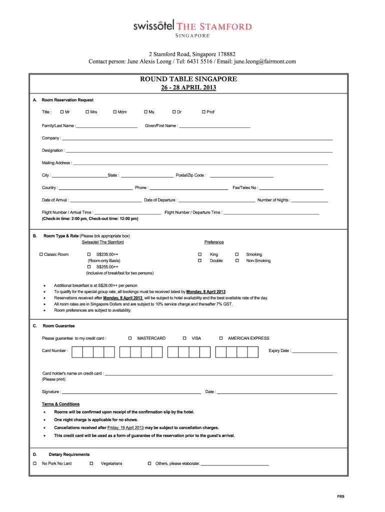 Reservation Slip  Form