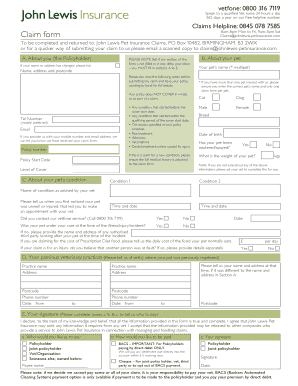  John Lewis Pet Insurance Claim Form 2013