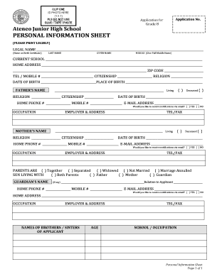 Personal Information Sheet