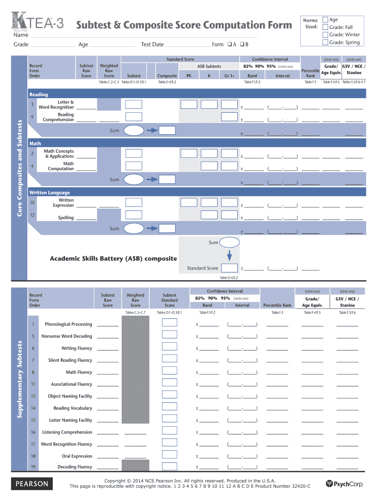 Ktea 3 Scoring Tables  Form