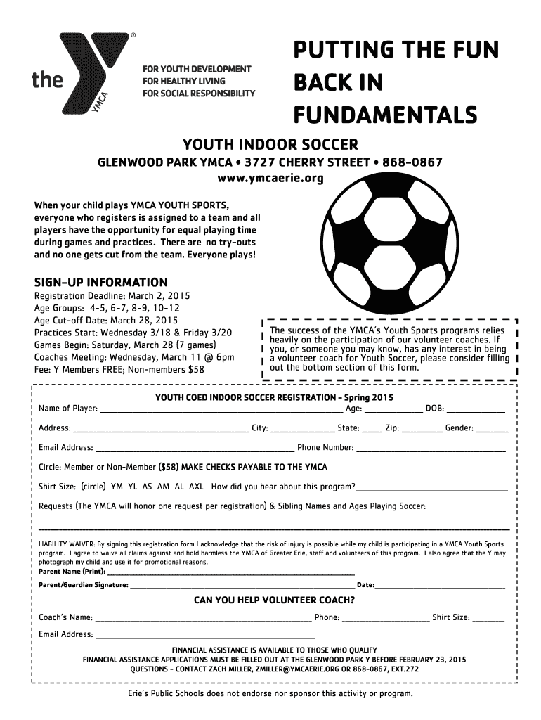 Spring Soccer Registration Form YMCA of Greater Erie