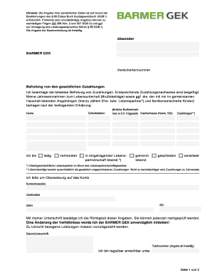 Barmer Antrag Zuzahlungsbefreiung PDF  Form