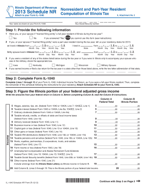 Schedule NR, Nonresident and Part?Year Resident Computation of Illinois Tax Nonresident and Part?Year Resident Computation of Il  Form