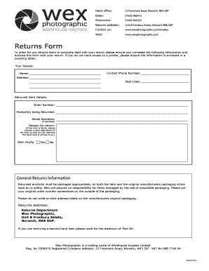 Wex Returns  Form