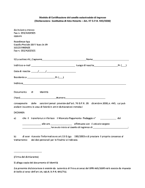 Modulo Di Certificazione Del Casello Autostradale Di Ingresso  Form