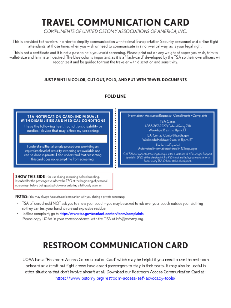 Ostomy Travel Communication Card  Form