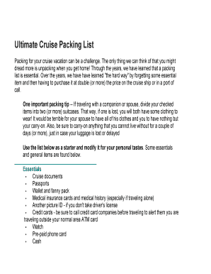 Ultimate Cruise Packing List PDF  Form