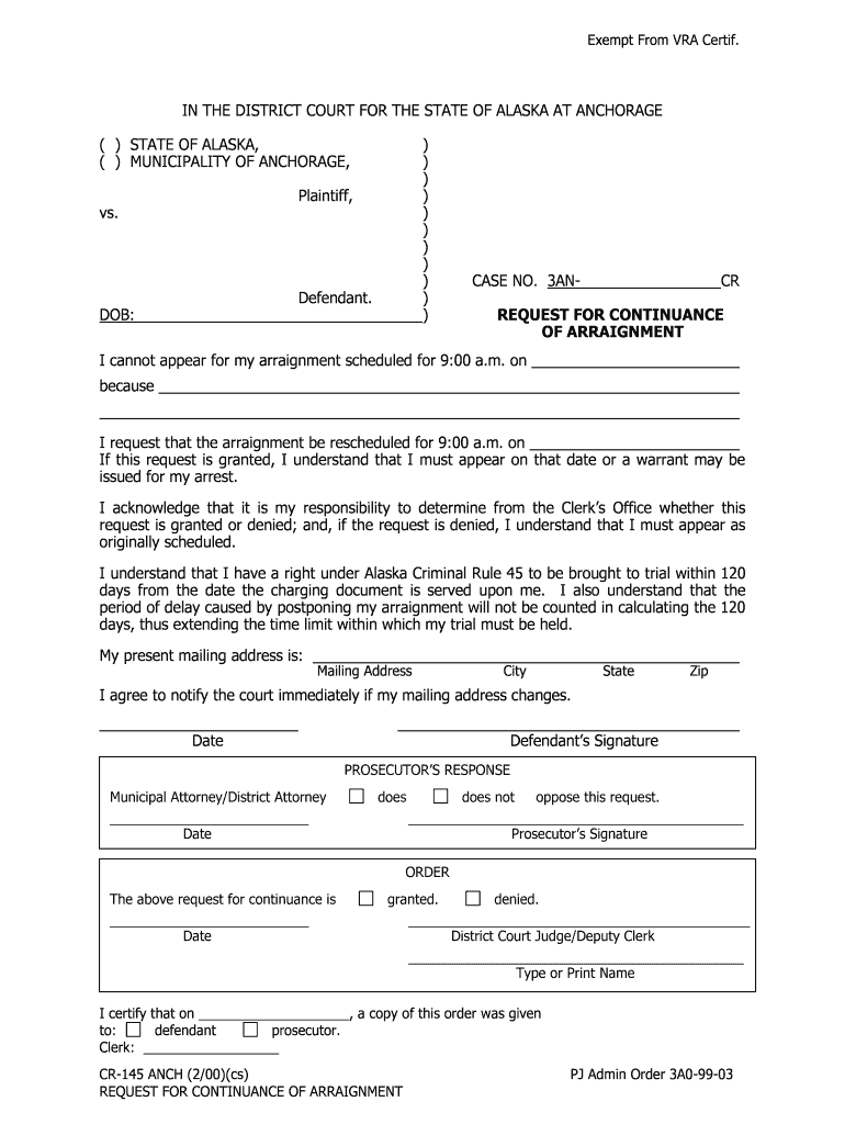 In the DISTRICT COURT for the STATE of ALASKA at ANCHORAGE  Form