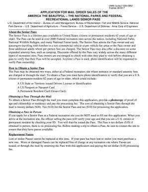 OMB Control 1024 0252 Expires 06 APPLICATION for MAIL ORDER SALES of the AMERICA the BEAUTIFUL the NATIONAL PARKS and FEDERAL RE  Form