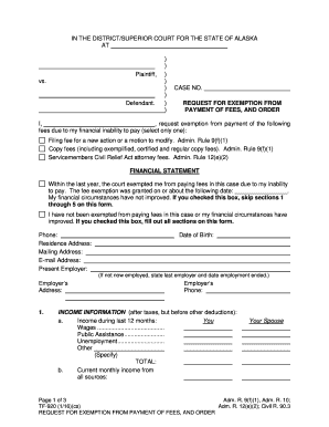  TF 920 Request for Exemption from Payment of Fees Trial Court Forms 2017