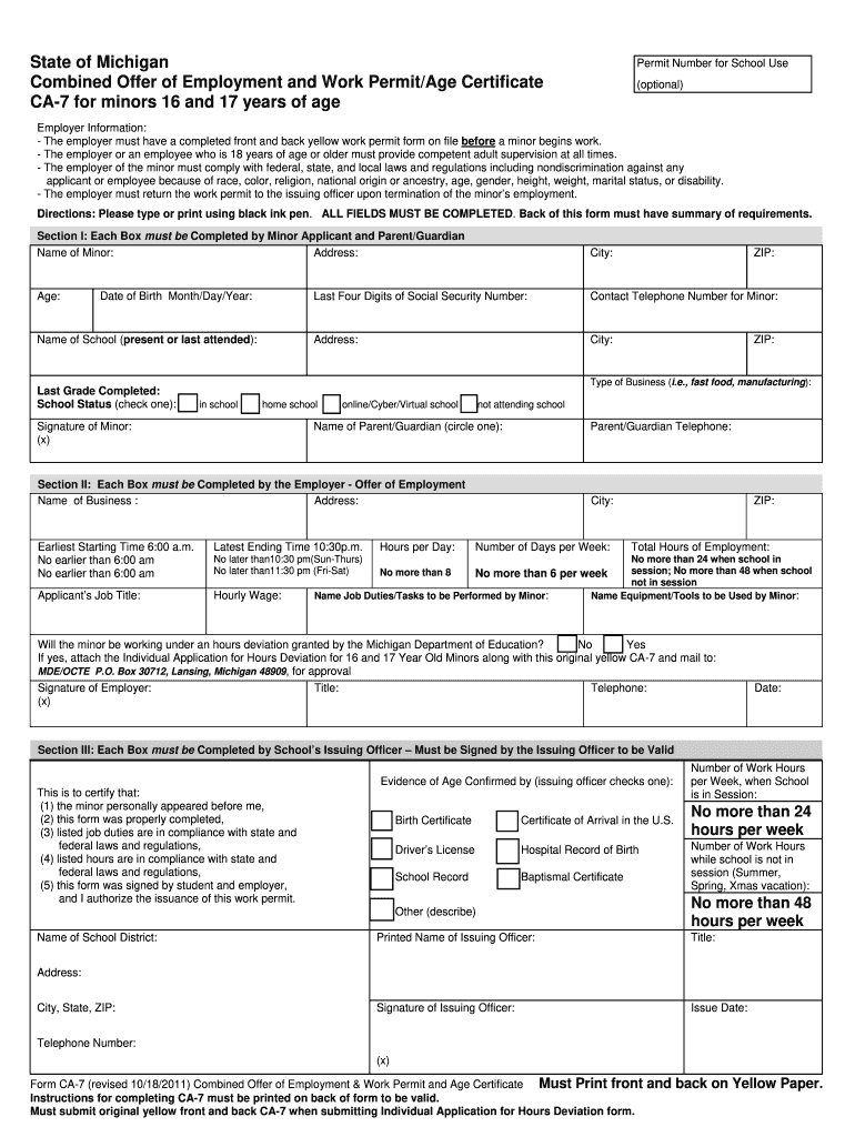 Work Permit? State of Michigan  Form