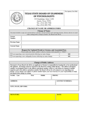 Licensee Name and Address Change Form Tsbep Texas