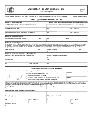 Utah Duplicate Title Online  Form