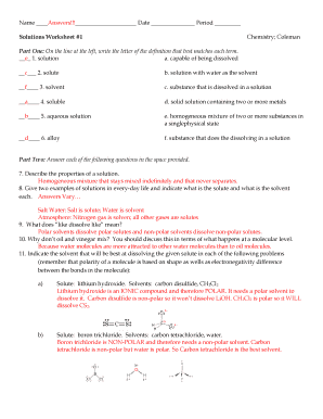 Solutions Worksheet Answer Key PDF  Form