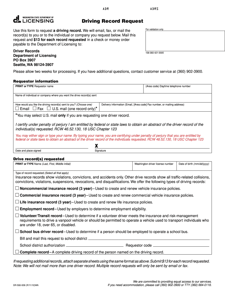  Driving Record Request Form Dol Wa 2012