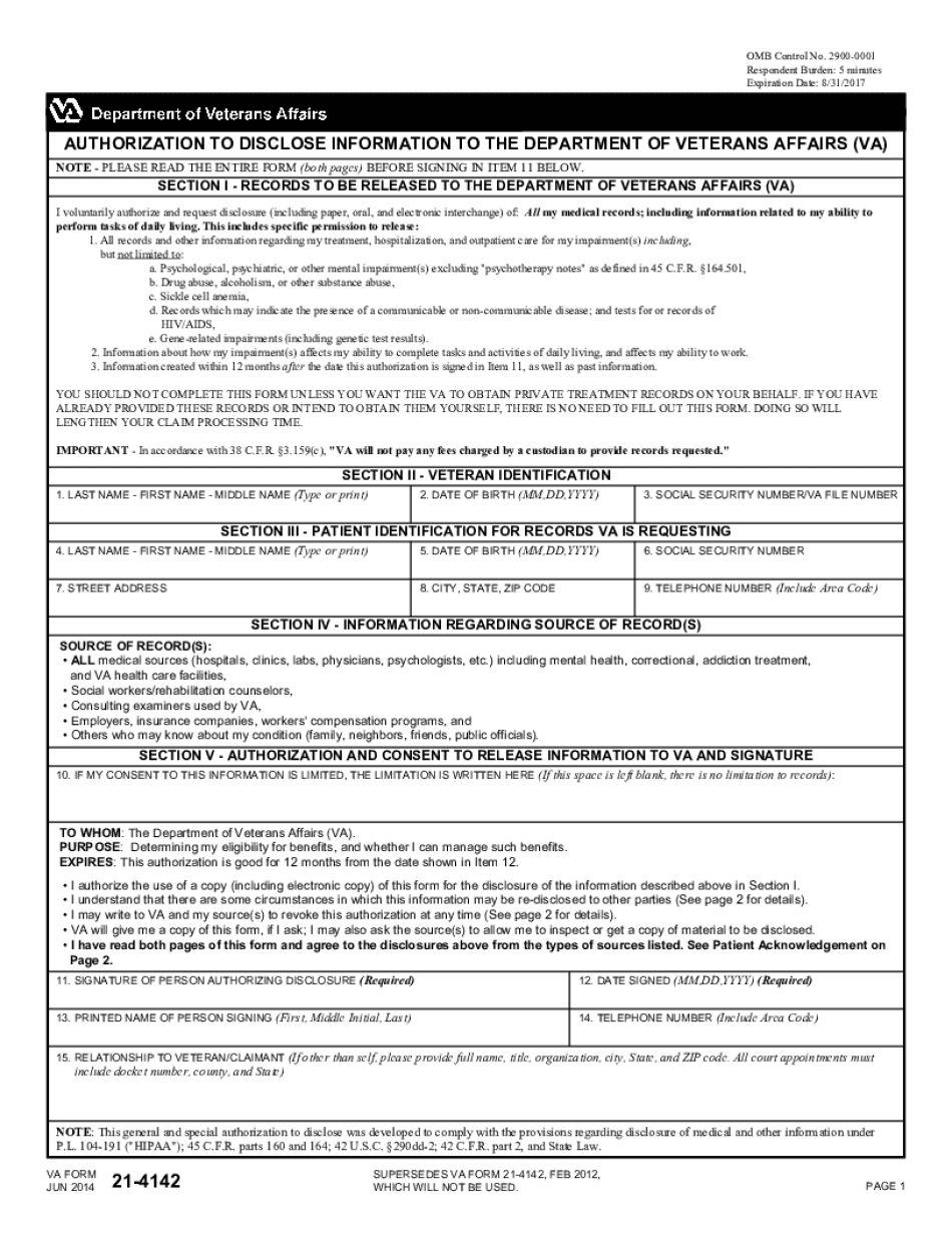  VA Form 21 4142 Vba Va 2021-2024