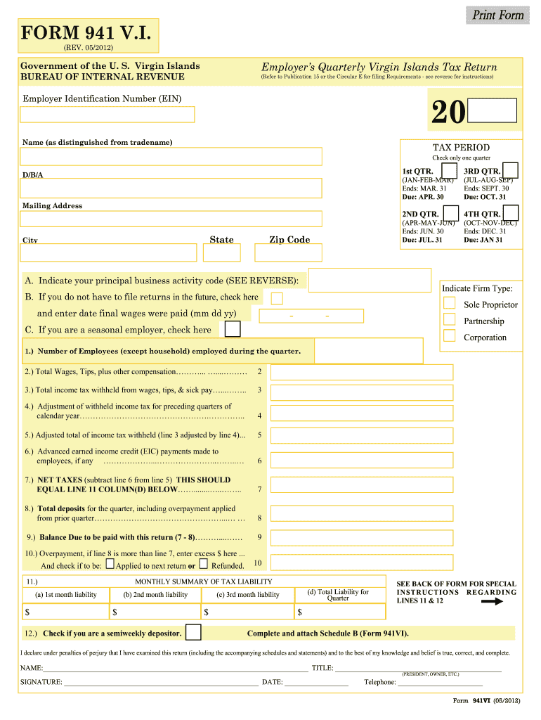  Form 941 Vi 2012-2024