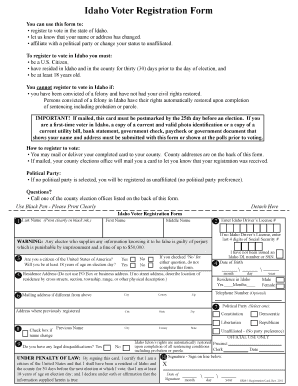 Idaho Voter Registration Form You Can Use This Form to Register to Vote in the State of Idaho Idahovotes