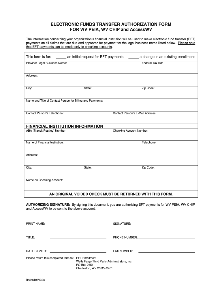 ELECTRONIC FUNDS TRANSFER AUTHORIZATION FORM for