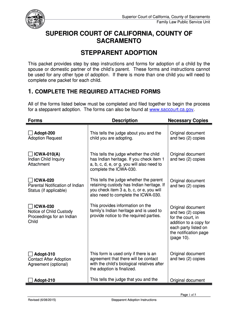  Superior Court of California, County of Sacramento Stepparent Adoption Saccourt Ca 2015