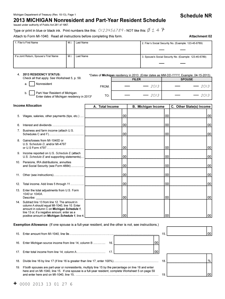 2013 MI Schedule NR