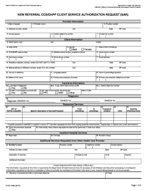 New Referral CCSGHPP Client Service Authorization Request SAR DHCS 4488 Dhcs Ca  Form