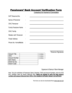Pensioners Bank Account Verification  Form