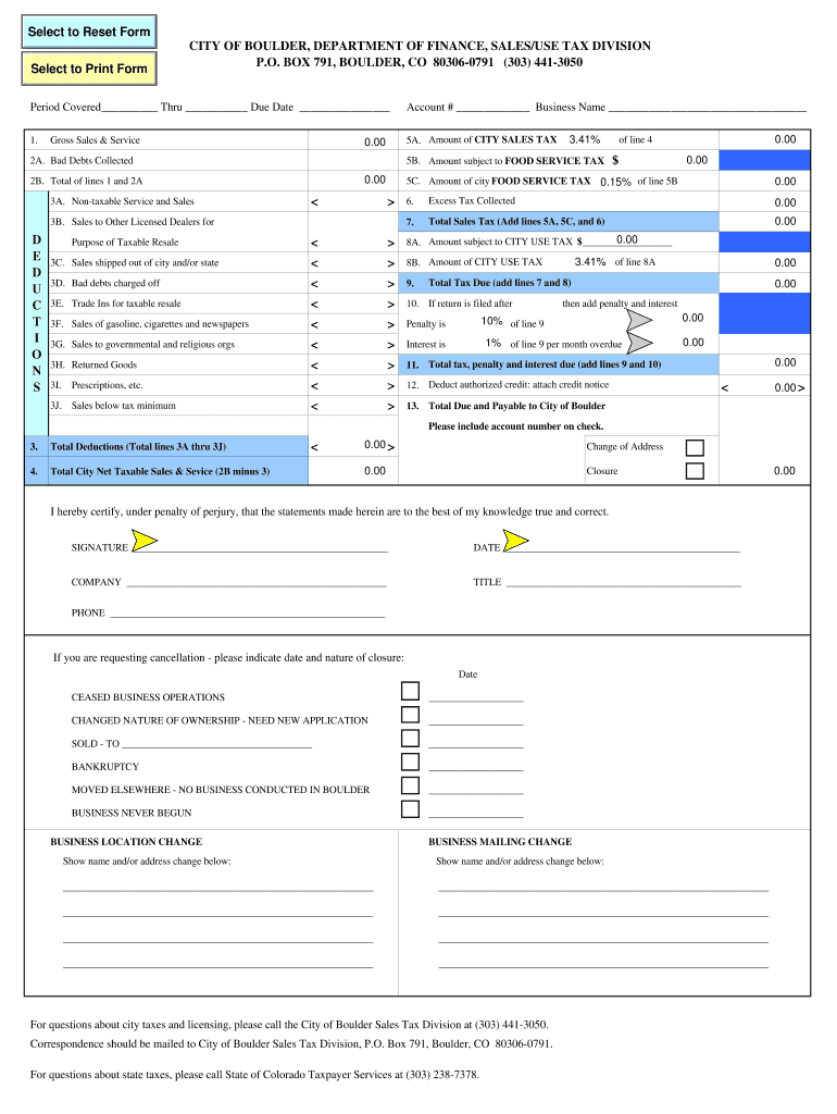 City of Boulder Sales Tax Form