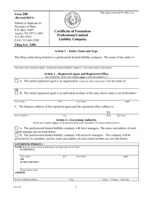 Certificate of Formation Texas Example