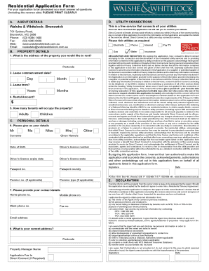 Residential Application Form $ Walshe &amp; Whitelock